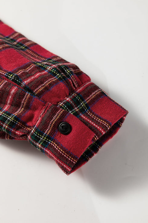 Plaid Shirt Collar Half Button Chest Pocket Ruffle Hem A Line Mini Dress